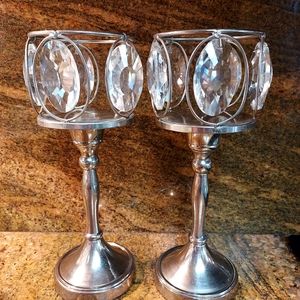 Silver and Crystal candleholders holders,set of 2.